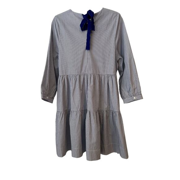 New English Factory 100% Cotton Long Sleeve Blue White Pinstripe Dress Girls 14 - Picture 3 of 10